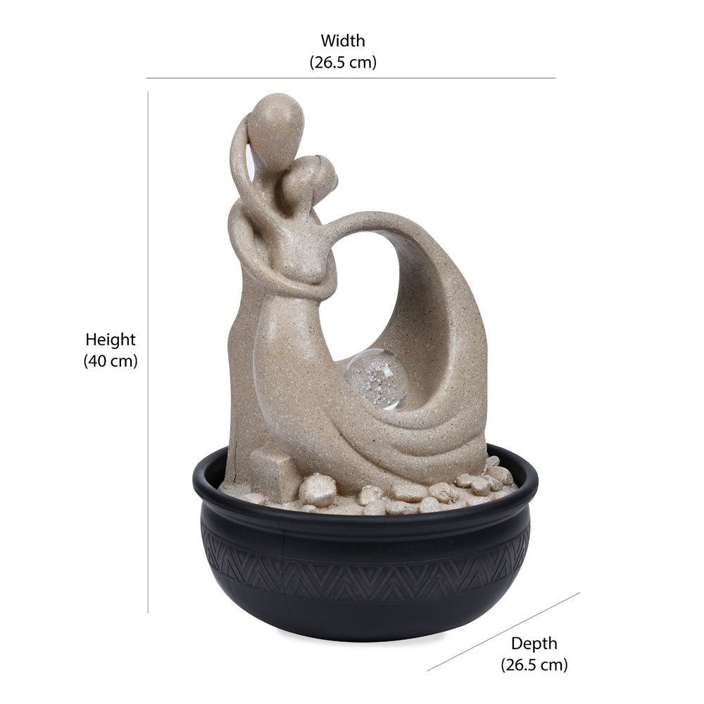 Abstract Couple Polyresin Decorative Table Top Water Fountain with LED Light- Sand