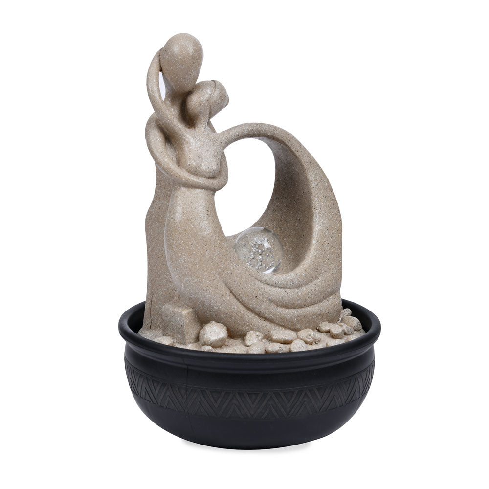 Abstract Couple Polyresin Decorative Table Top Water Fountain with LED Light- Sand