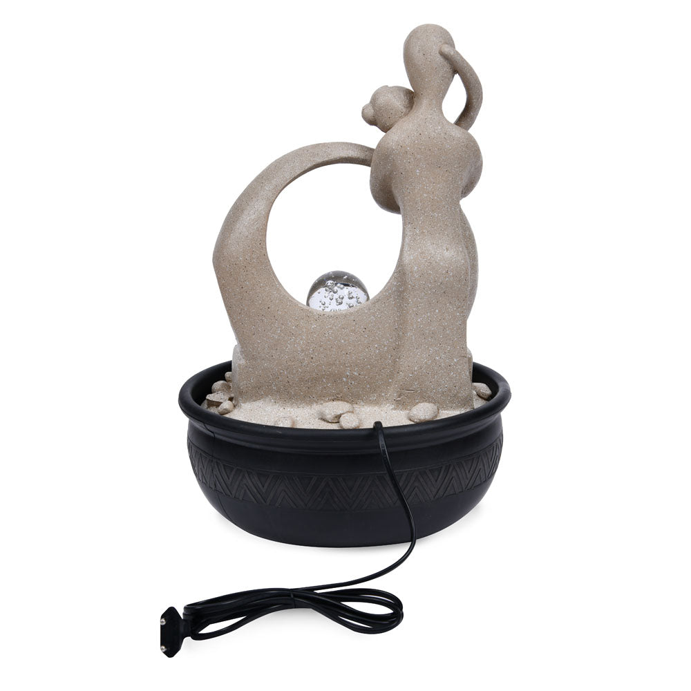 Abstract Couple Polyresin Decorative Table Top Water Fountain with LED Light- Sand
