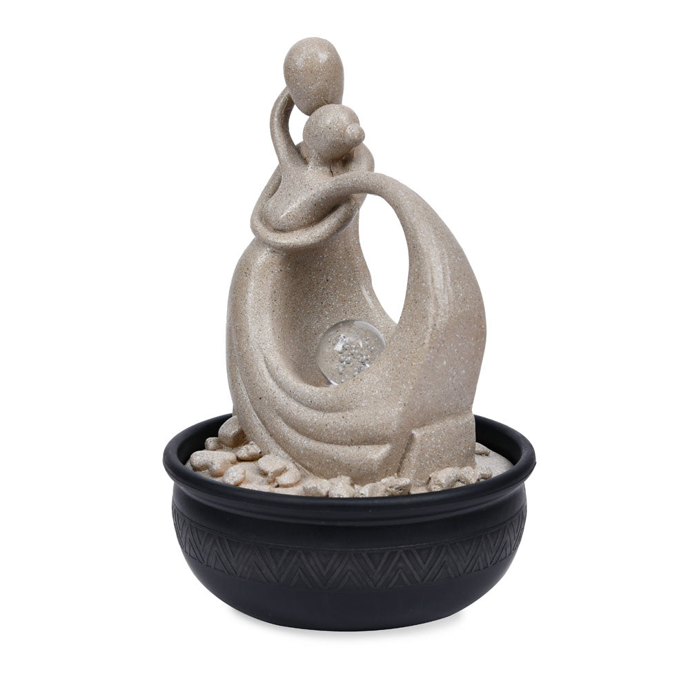 Abstract Couple Polyresin Decorative Table Top Water Fountain with LED Light- Sand