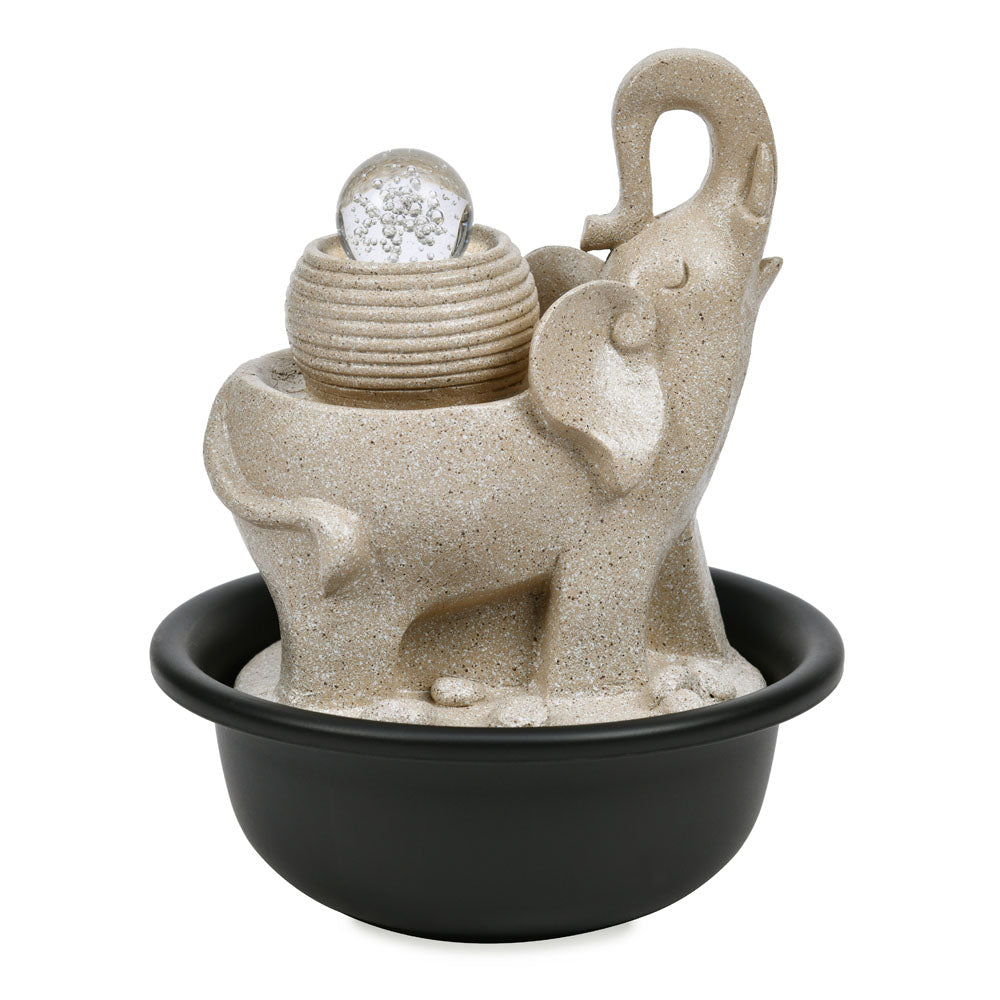 Elephant Polyresin Table Top Decorative Water Fountain with LED Light- Sand
