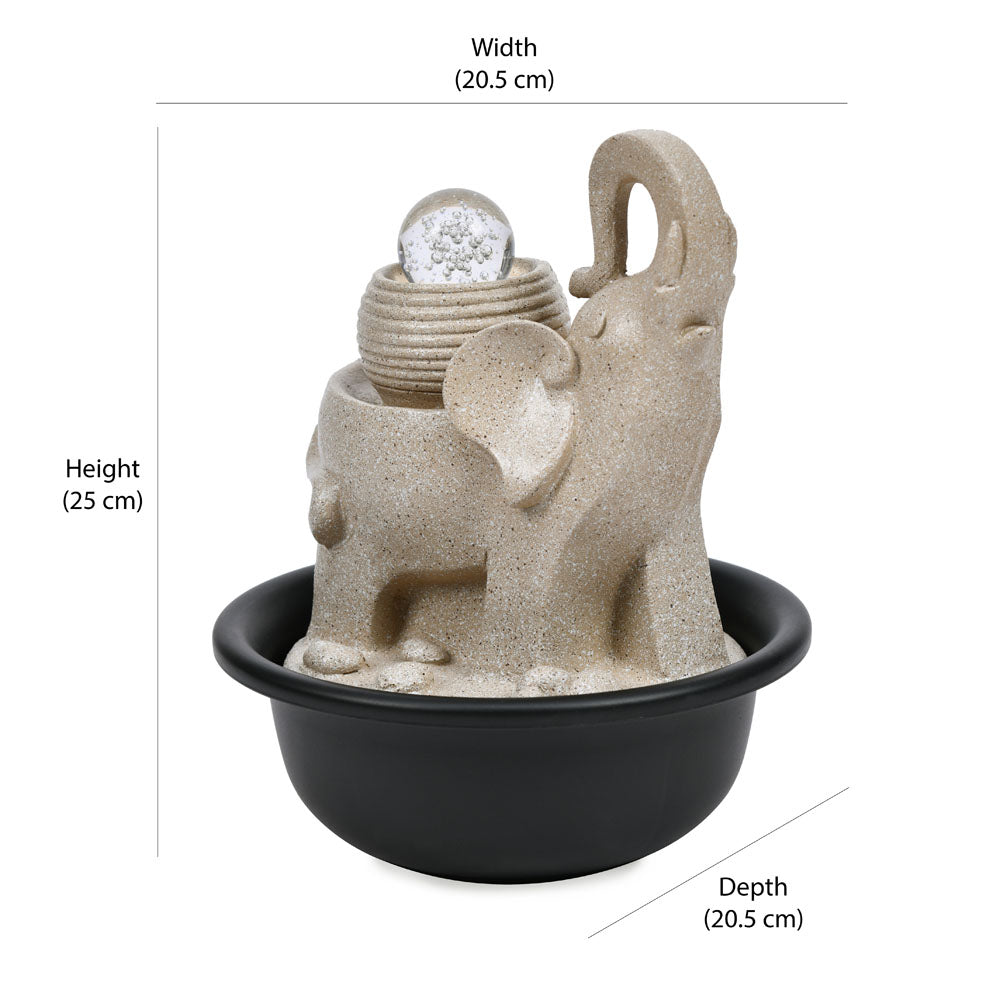 Elephant Polyresin Table Top Decorative Water Fountain with LED Light- Sand