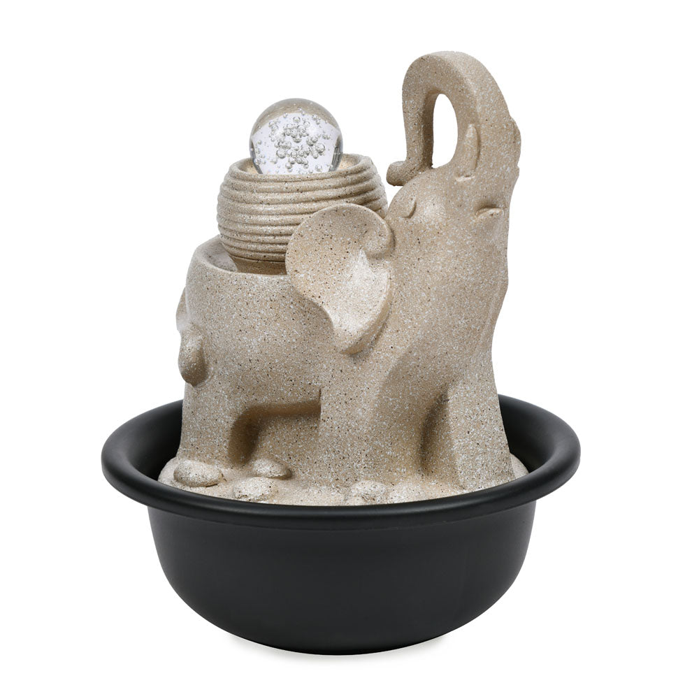 Elephant Polyresin Table Top Decorative Water Fountain with LED Light- Sand