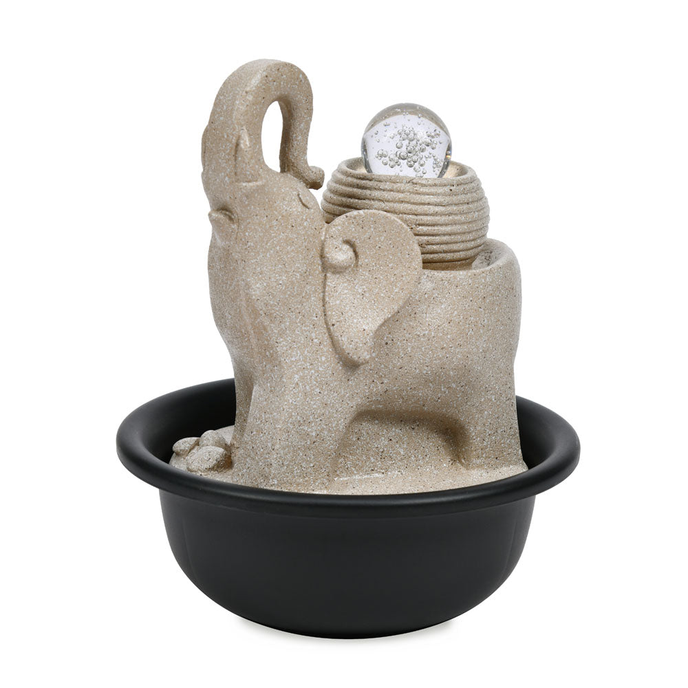 Elephant Polyresin Table Top Decorative Water Fountain with LED Light- Sand
