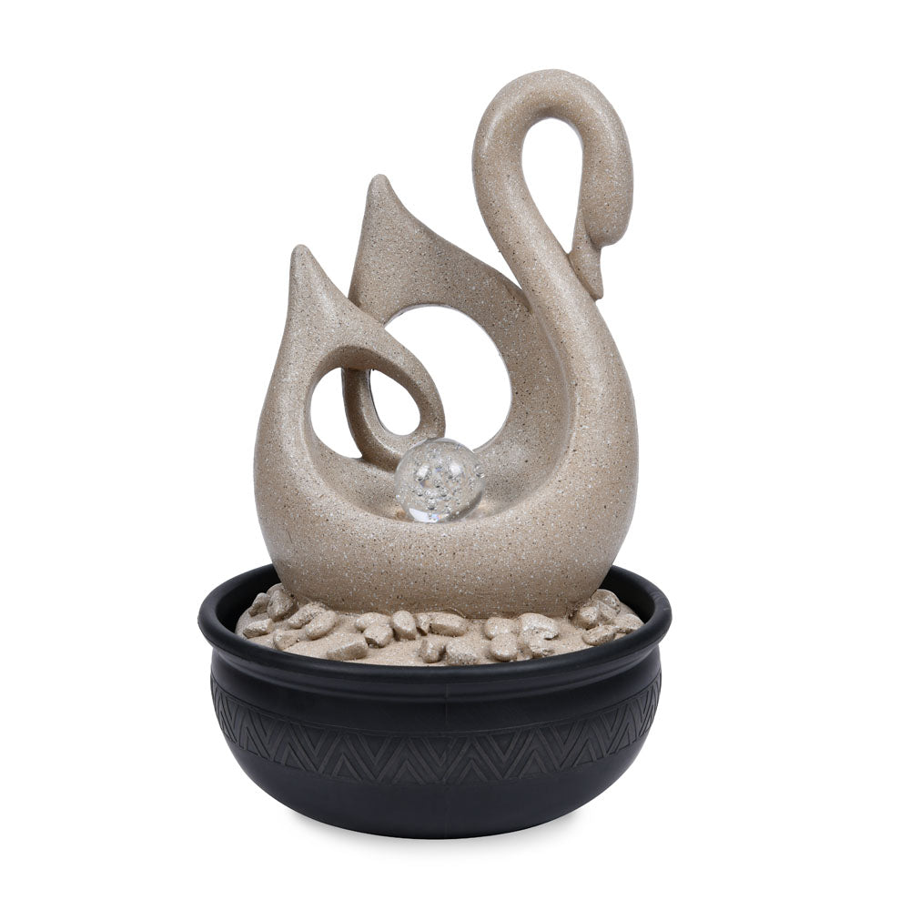 Swan Shaped Polyresin Decorative Table Top Water Fountain with LED Light- Sand