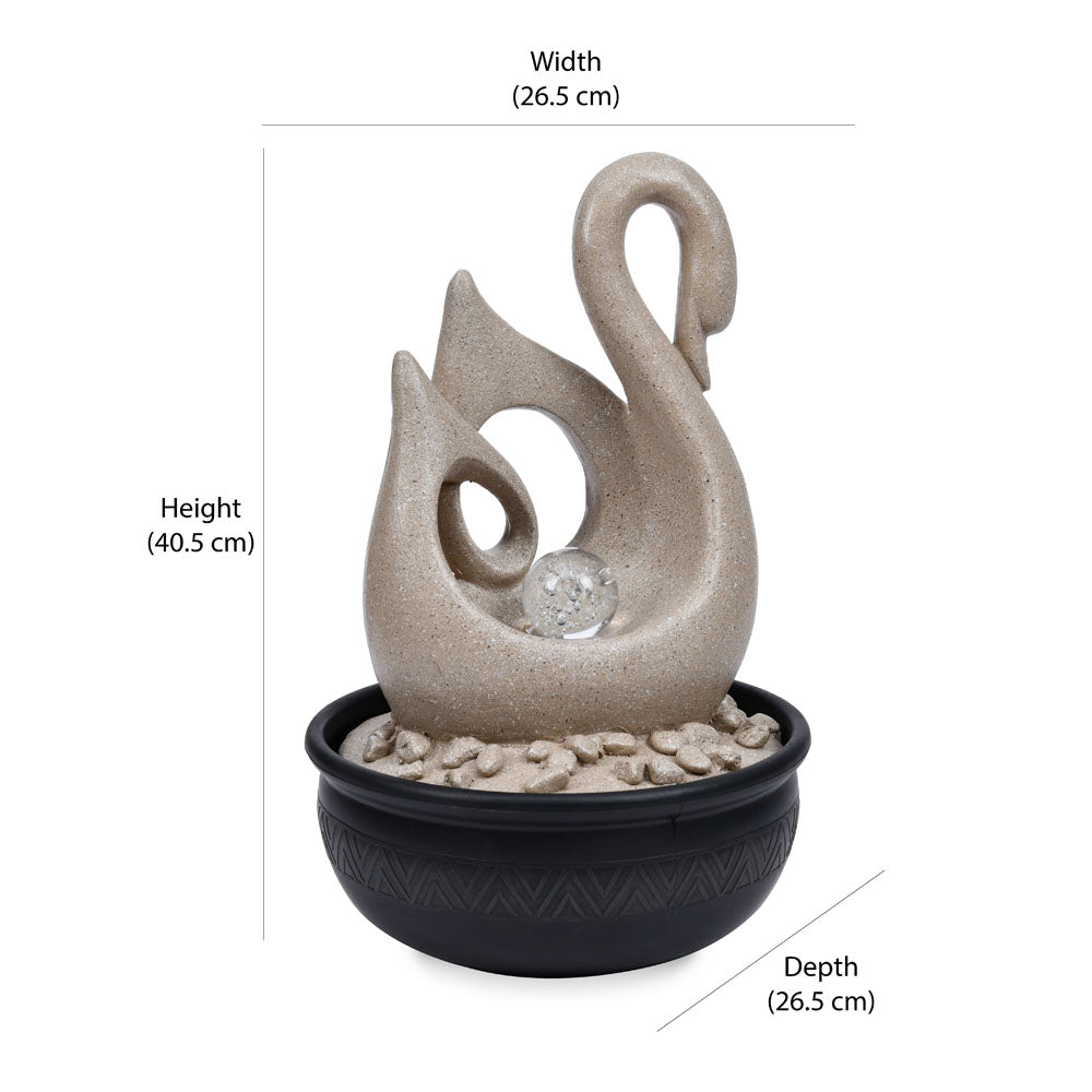 Swan Shaped Polyresin Decorative Table Top Water Fountain with LED Light- Sand