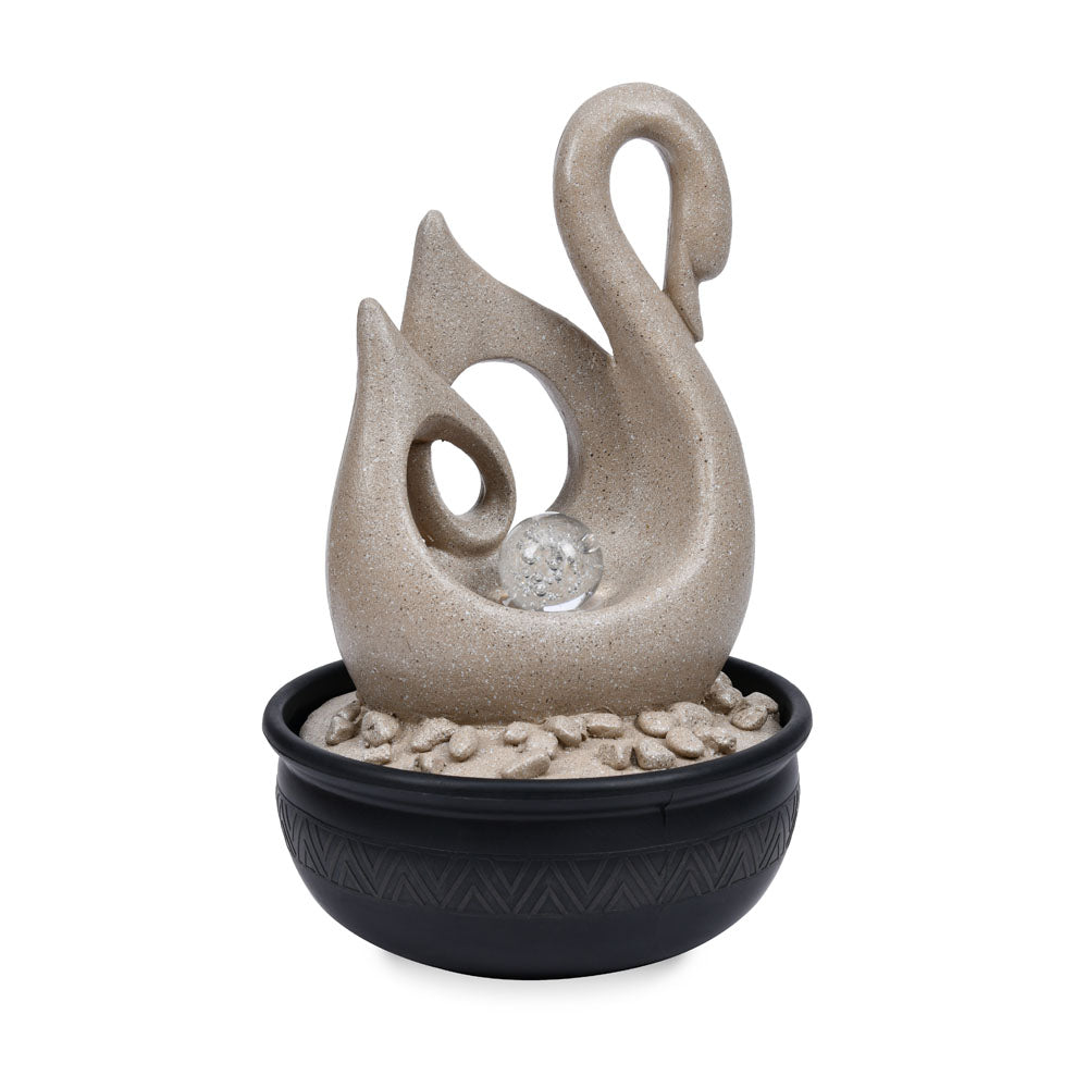 Swan Shaped Polyresin Decorative Table Top Water Fountain with LED Light- Sand