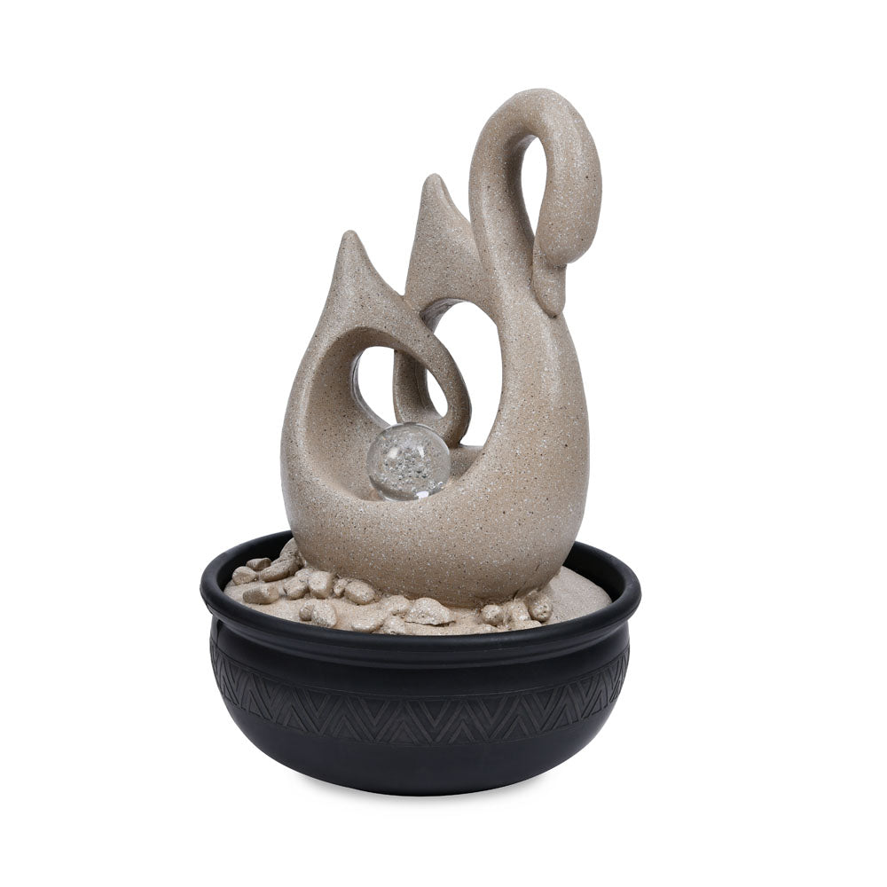 Swan Shaped Polyresin Decorative Table Top Water Fountain with LED Light- Sand