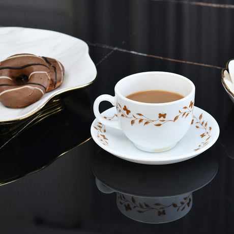 Nilkamal Arias by Lara Dutta Autumn Grace Cup & Saucer Set of 12 (220 ml, 6 Cups & 6 Saucers, White)