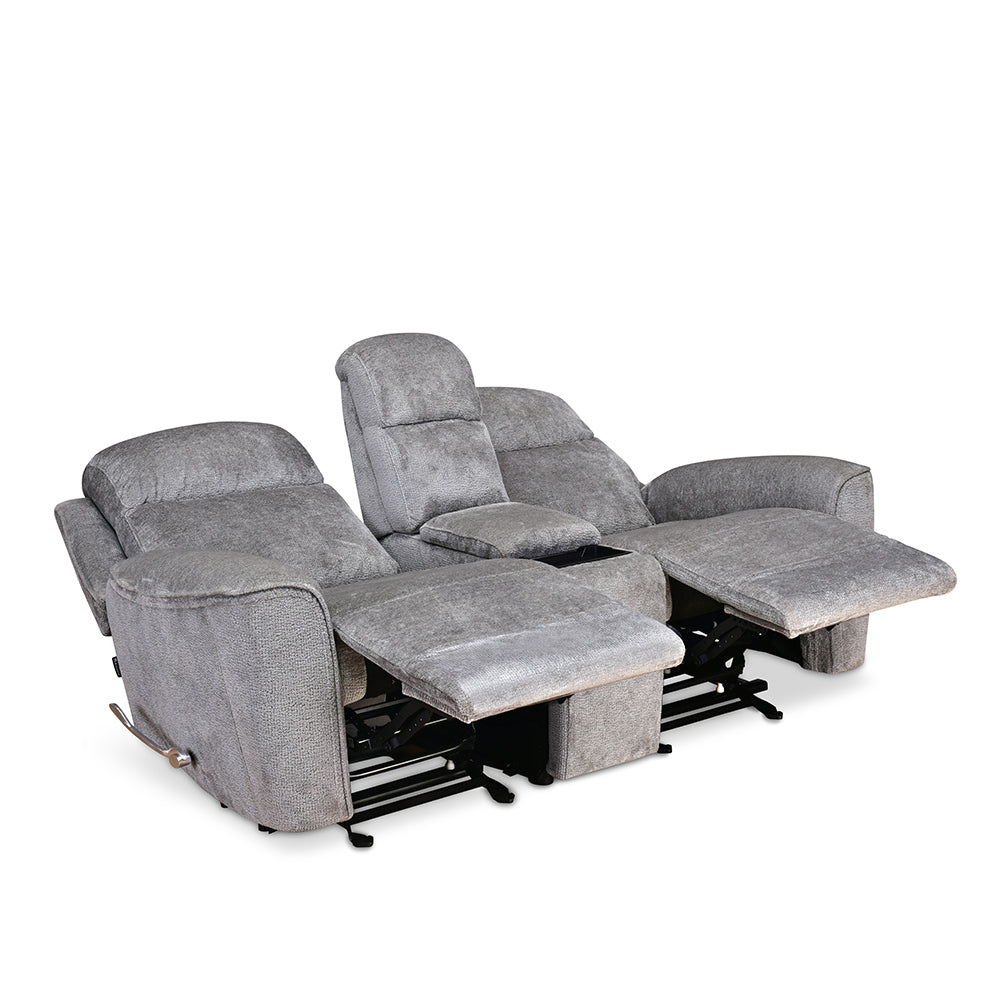 Favian 2 Seater Rocker Recliner Sofa With Console- Grey