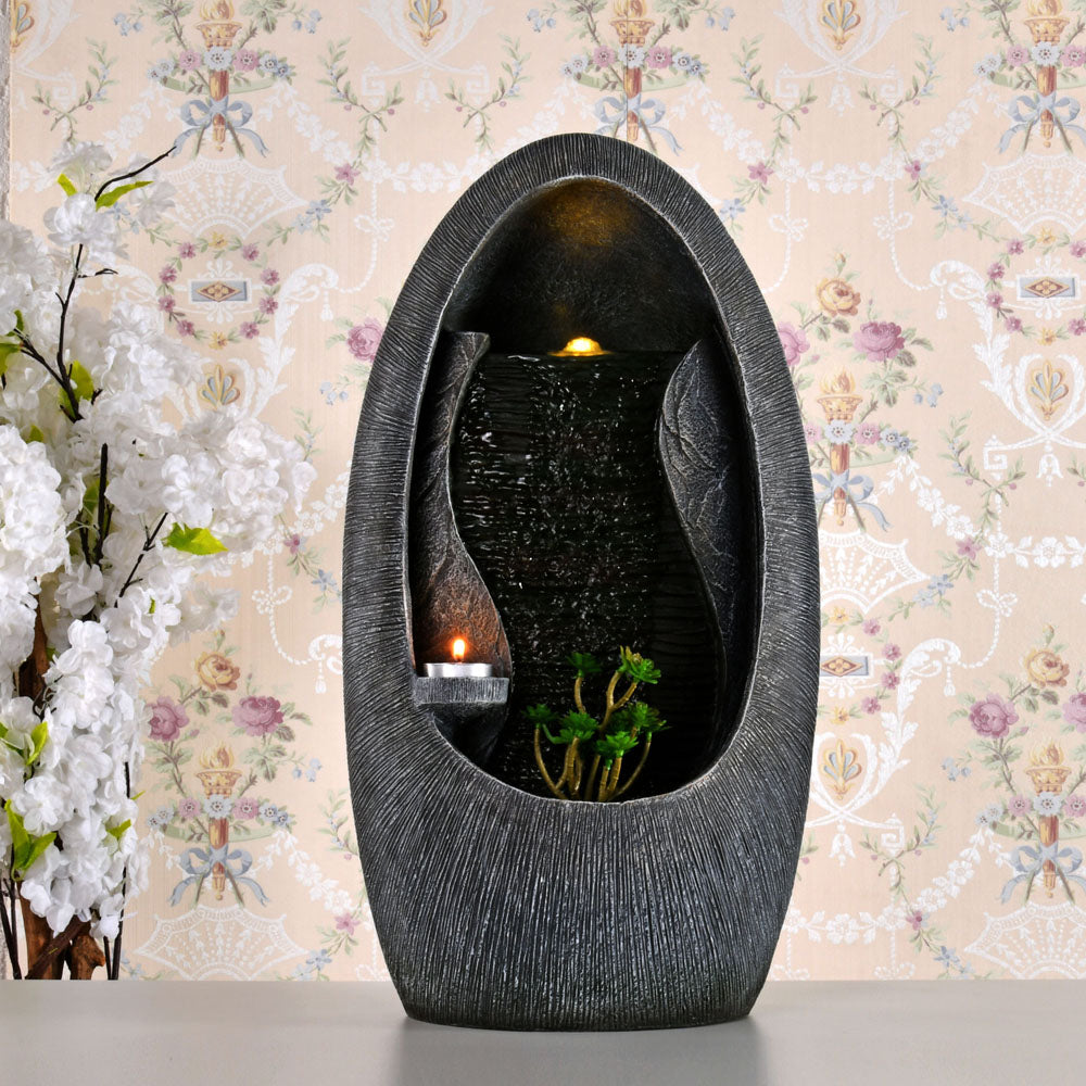Waterfall Polyresin Decorative Table Top Water Fountain with LED Light- Grey