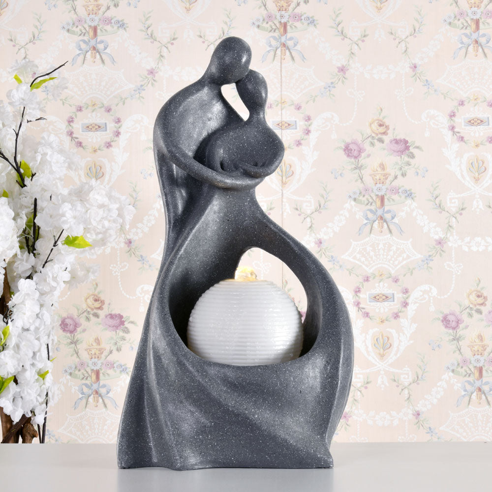 Abstract Couple Polyresin Decorative Table Top Water Fountain with LED Light- Grey\
