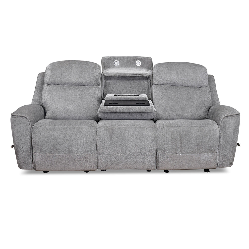 Favian 3 Seater Recliner Sofa With Dropdown Console- Grey