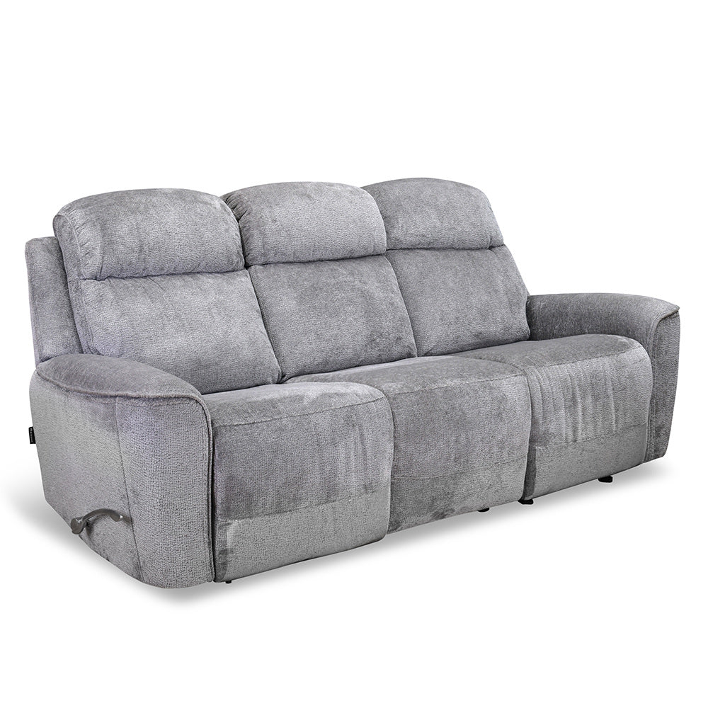 Favian 3 Seater Recliner Sofa With Dropdown Console- Grey