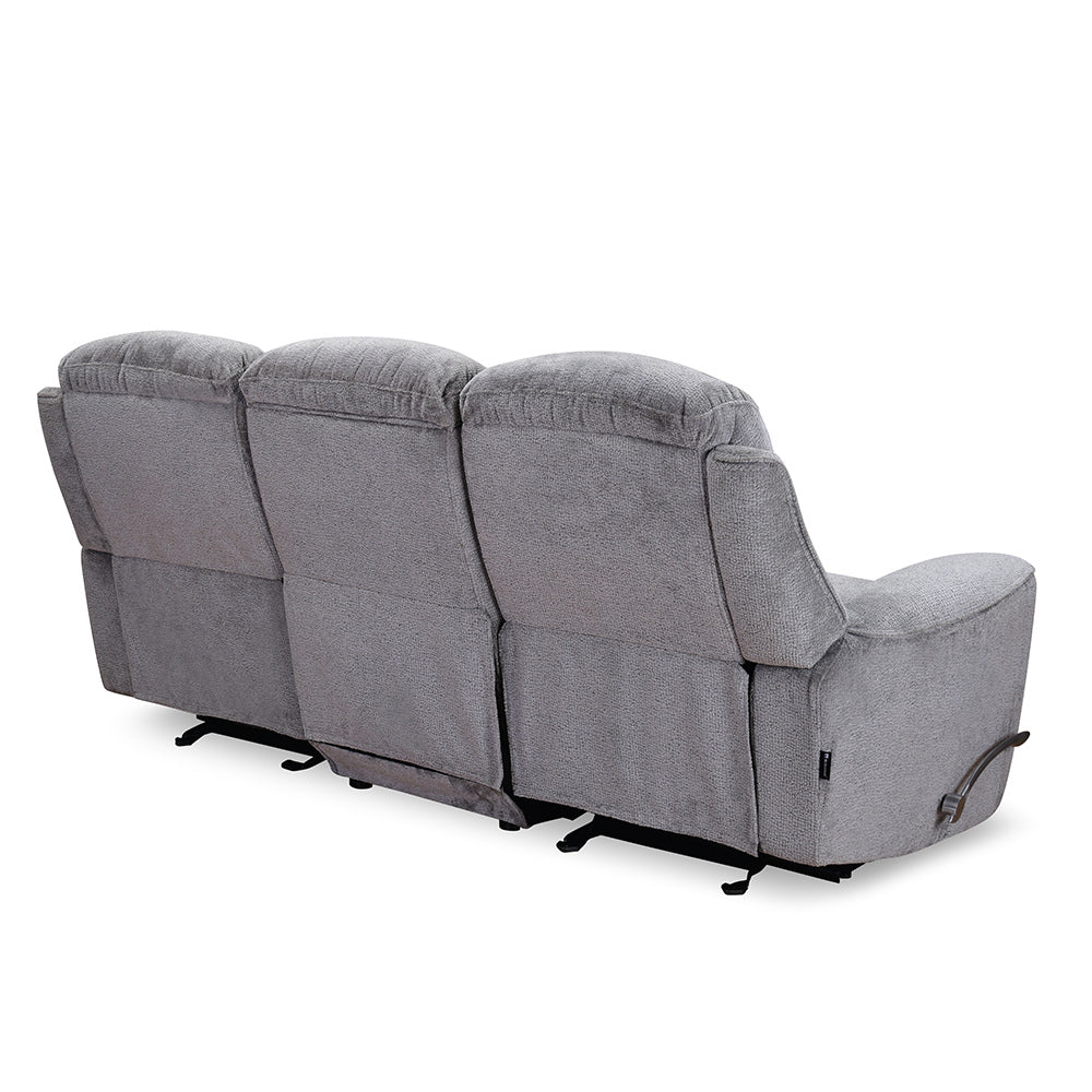Favian 3 Seater Recliner Sofa With Dropdown Console- Grey