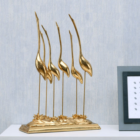 Nilkamal Six Cranes Polyresin Decorative Showpiece Gold