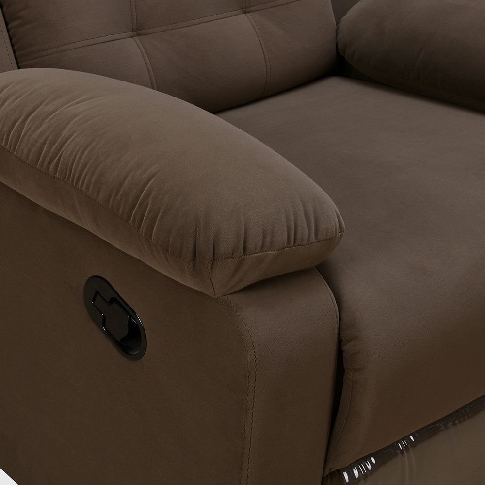 Derik 3 Seater Manual Fabric Recliner Sofa- Brown