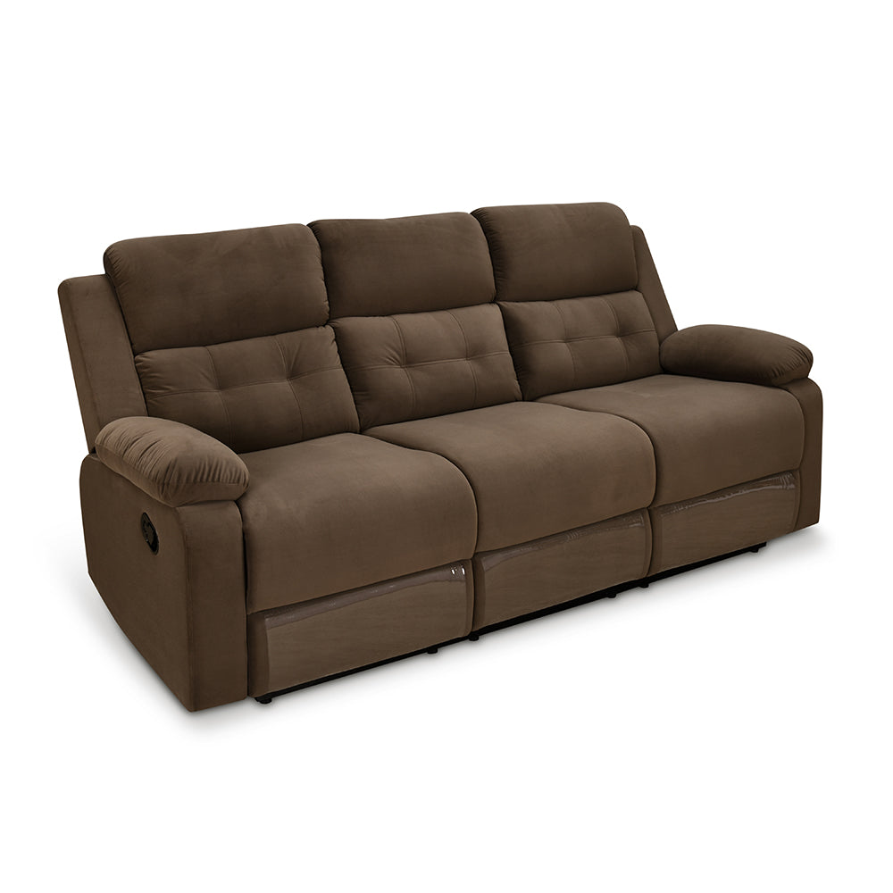 Derik 3 Seater Manual Fabric Recliner Sofa- Brown