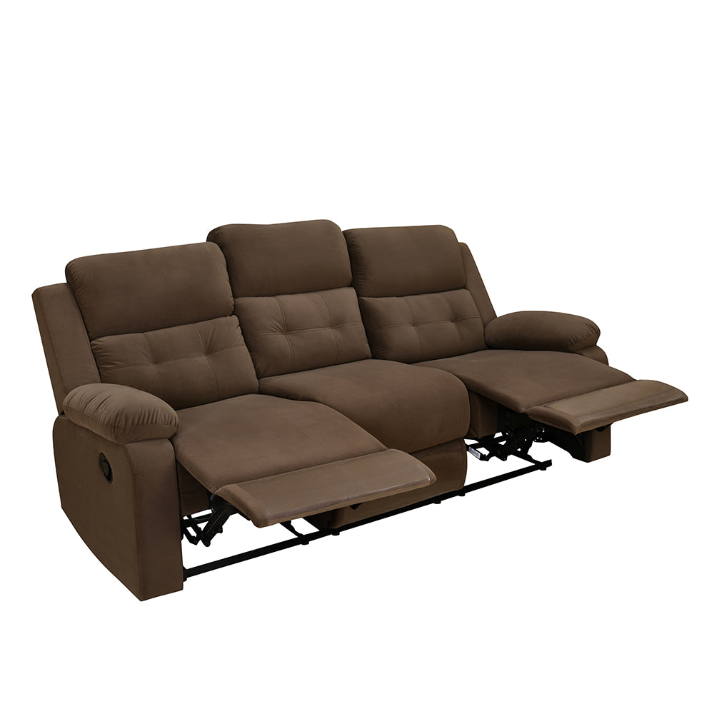 Derik 3 Seater Manual Fabric Recliner Sofa- Brown