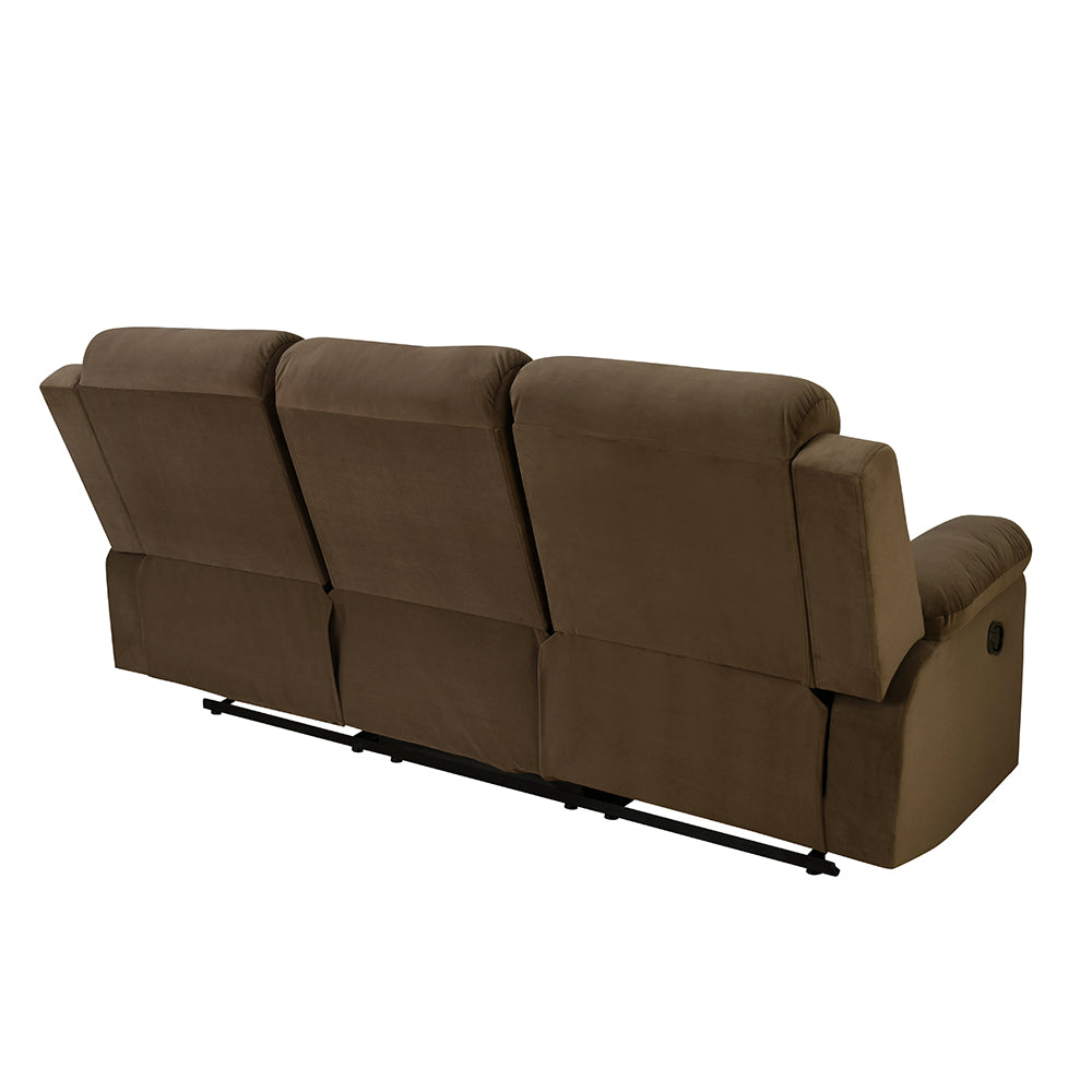 Derik 3 Seater Manual Fabric Recliner Sofa- Brown