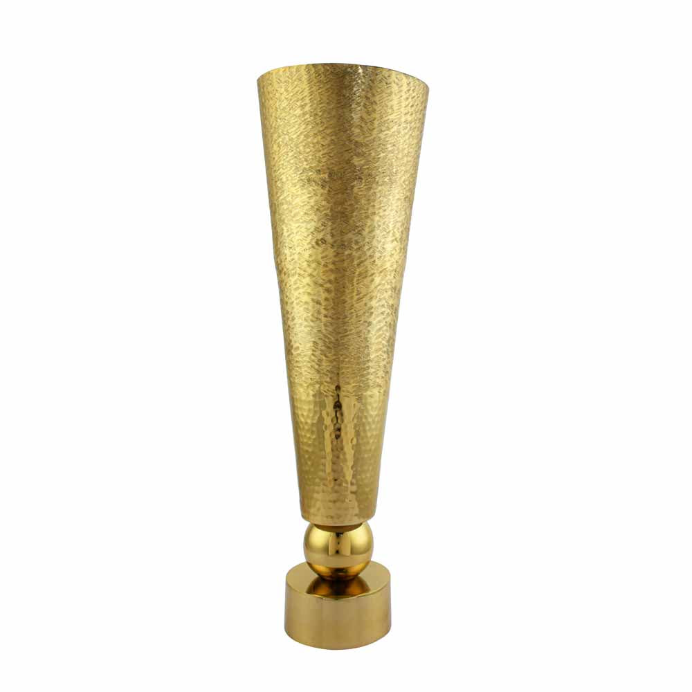 Decorative Criss Cross Textured Large Metal Vase- Gold