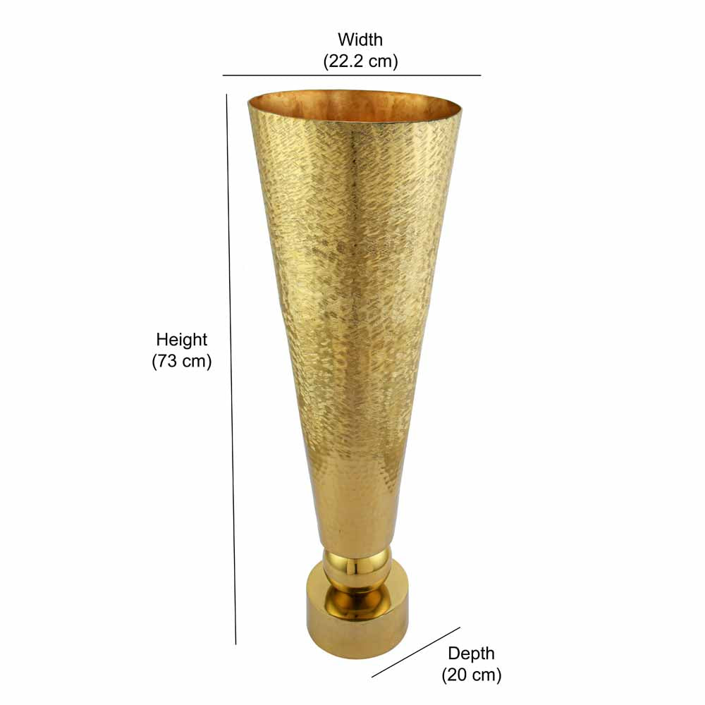 Decorative Criss Cross Textured Large Metal Vase- Gold