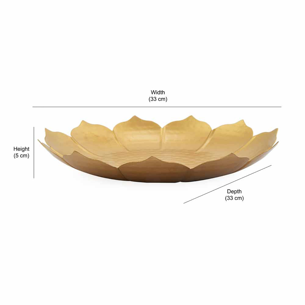 Lotus Shaped Metal Decorative Platter (Gold)