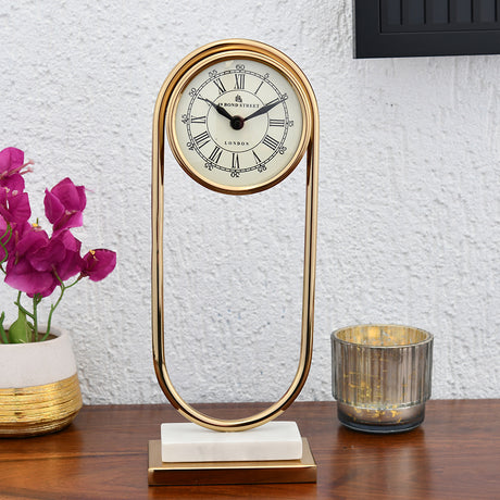 Nilkamal Oval Metal Table Clock On Stand Gold