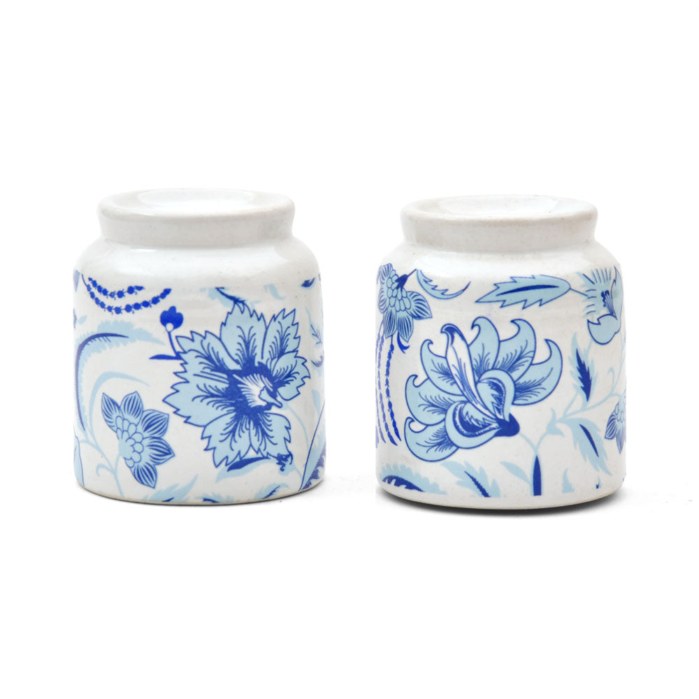 Floral Salt and Pepper Container Set- Blue