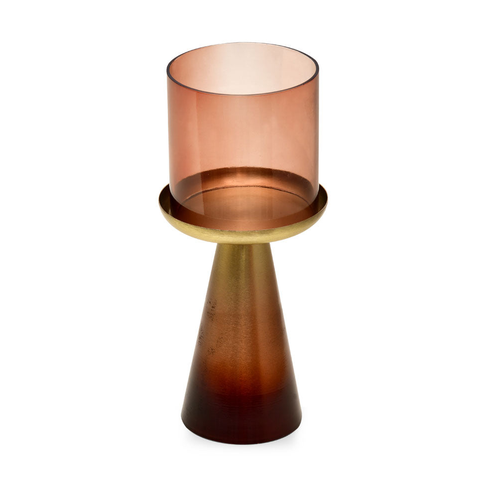Decorative Taper Ombre Base Metal & Glass Candle Holder (Brown & Gold)