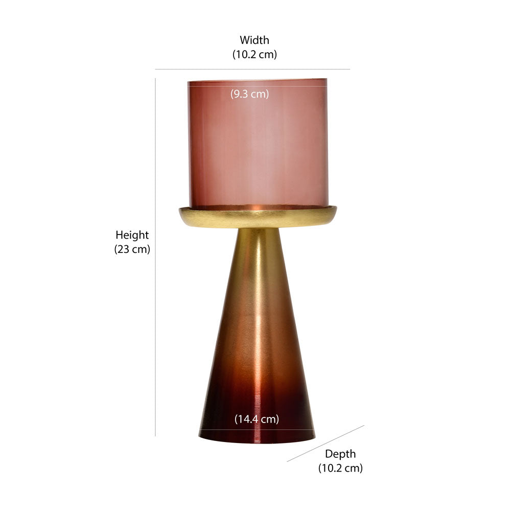 Decorative Taper Ombre Base Metal & Glass Candle Holder (Brown & Gold)