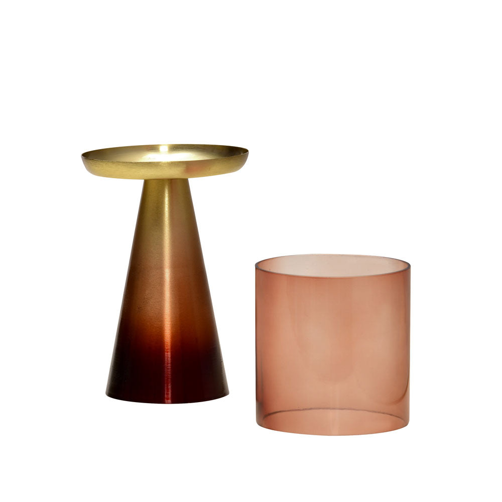 Decorative Taper Ombre Base Metal & Glass Candle Holder (Brown & Gold)