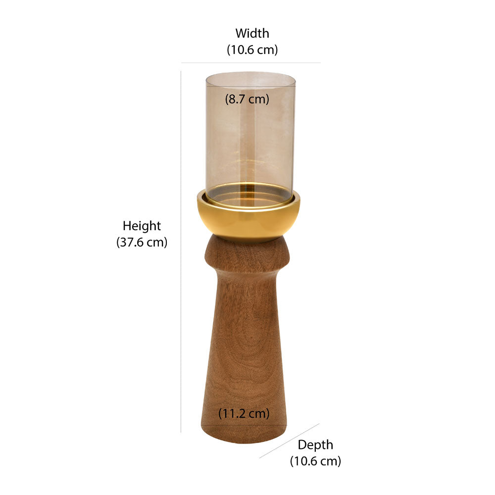Decorative Dual Arch Wooden & Glass Candle Holder (Small, Gold & Brown)