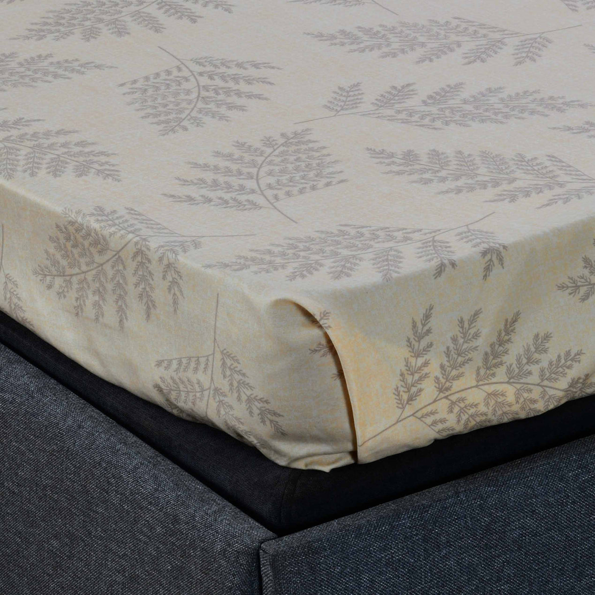 Ammara Leaf Design Polyester Single Bedsheet with 1 Pillow Cover- Beige