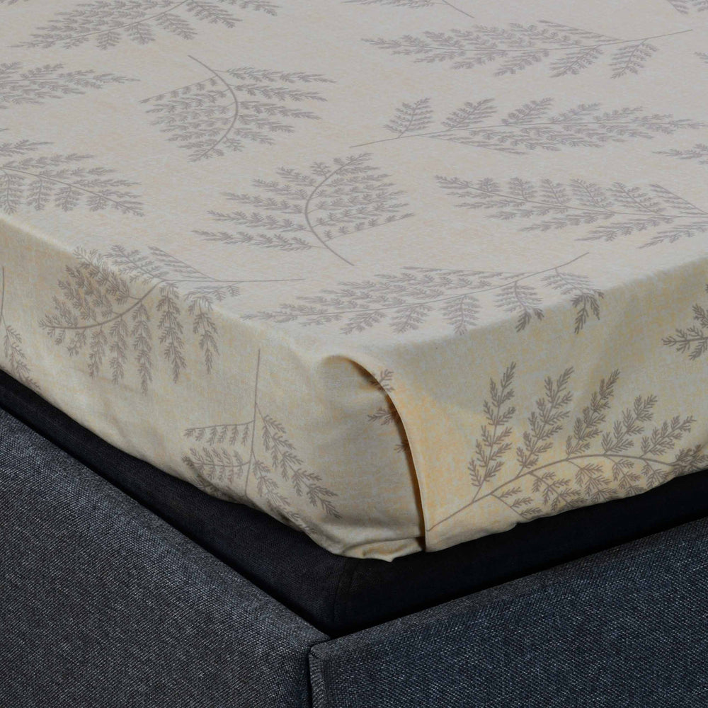 Ammara Leaf Design Polyester Single Bedsheet with 1 Pillow Cover- Beige