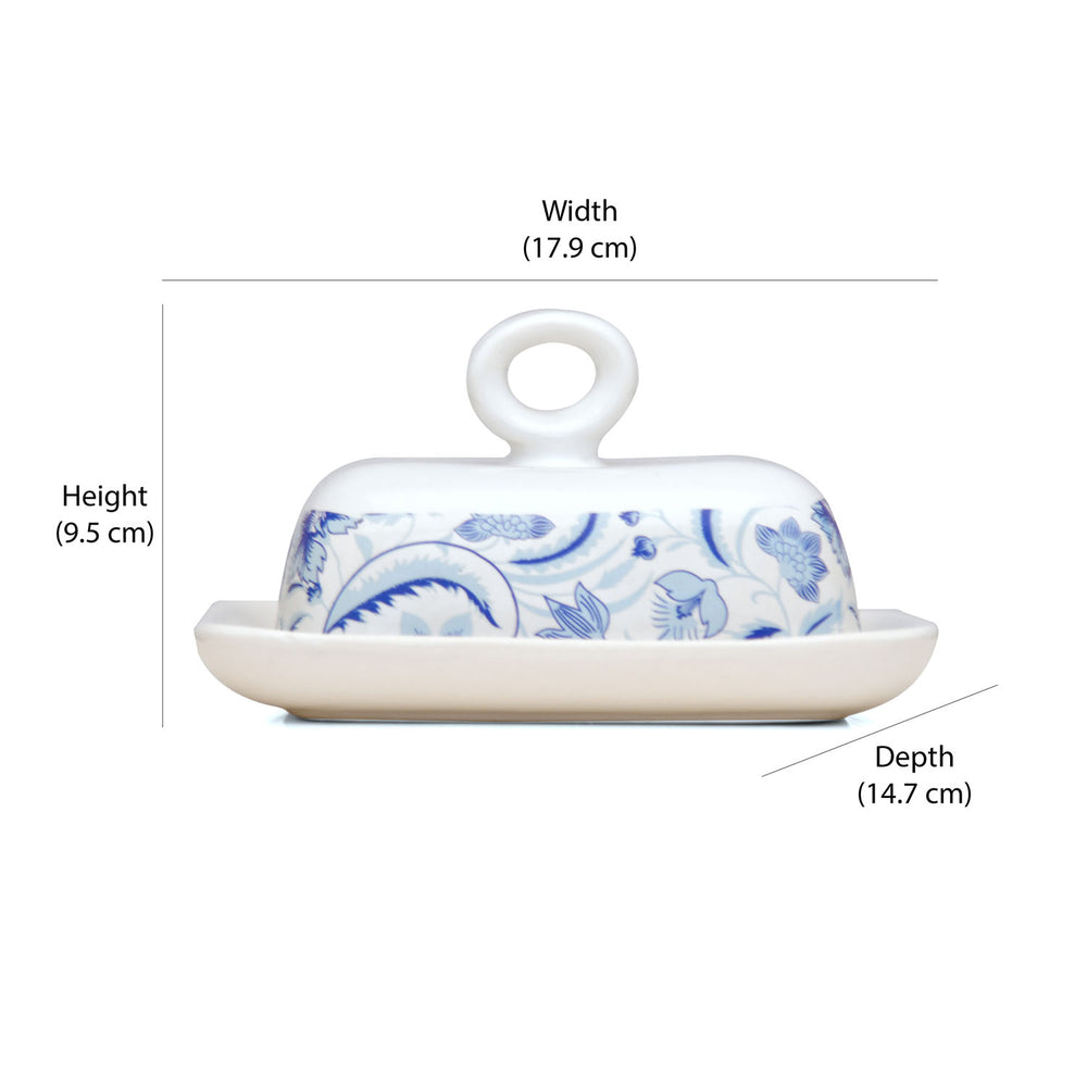 Floral Stoneware Butter Dish (Blue)