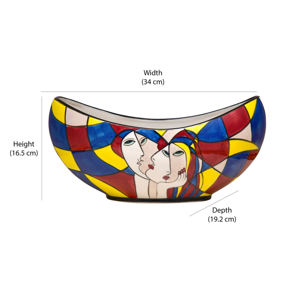 Boat Shaped Hand Painted Decorative Ceramic Bowl (Multicolor)