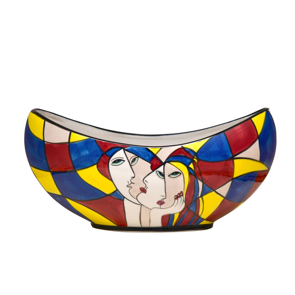 Boat Shaped Hand Painted Decorative Ceramic Bowl (Multicolor)