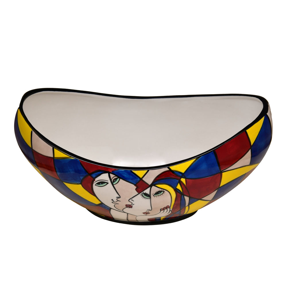 Boat Shaped Hand Painted Decorative Ceramic Bowl (Multicolor)