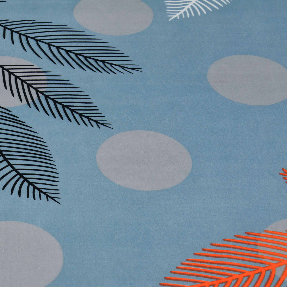 Ammara Leaf Design Polyester Single Bedsheet with 1 Pillow Cover- Blue & Grey