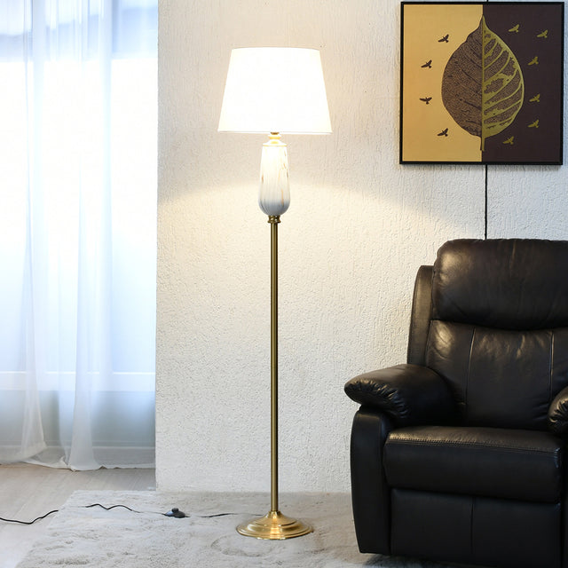 Nilkamal Marbela Fabric Shade Metal Base Floor Lamp 163 5 Cm White Gold