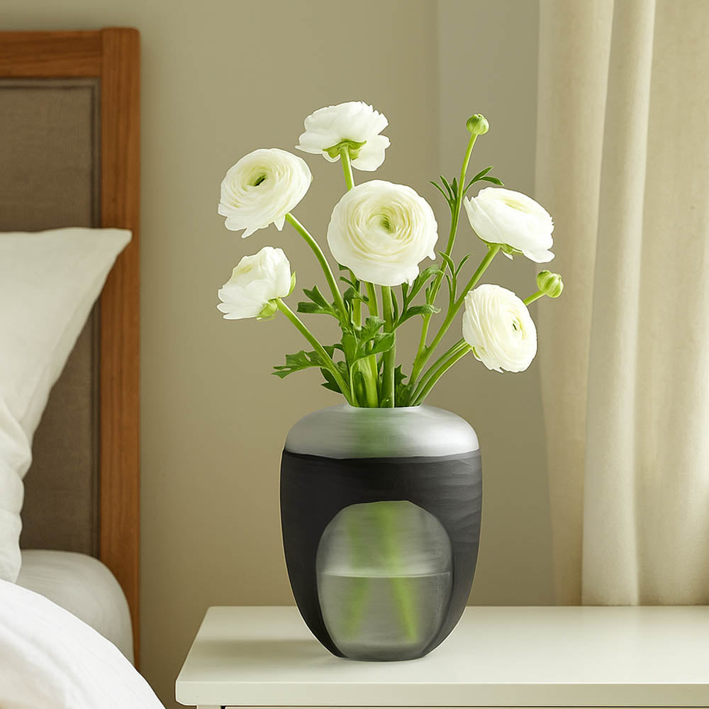 Decorative Round Top Vase Small- Black and Transparent