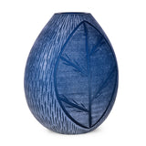 Decorative Leaf Etched Glass Vase Small- Blue