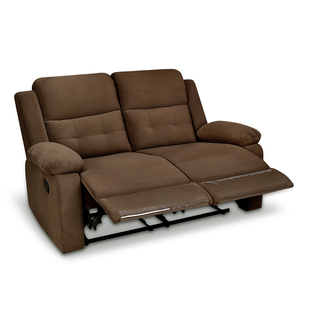 Derik 2 Seater Manual Fabric Recliner Sofa- Brown