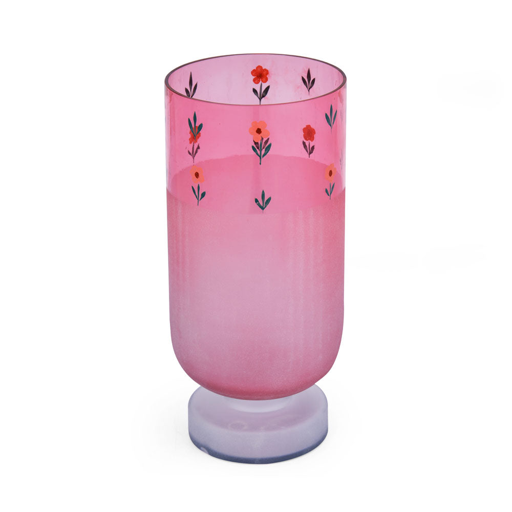 Hand-painted Floral Frost Small Glass Vase- Pink