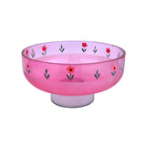 Hand-Painted Floral Glass Urli Bowl With Base- Pink