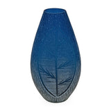 Decorative Leaf Etched Glass Vase Large- Blue