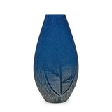 Decorative Leaf Etched Glass Vase Large- Blue