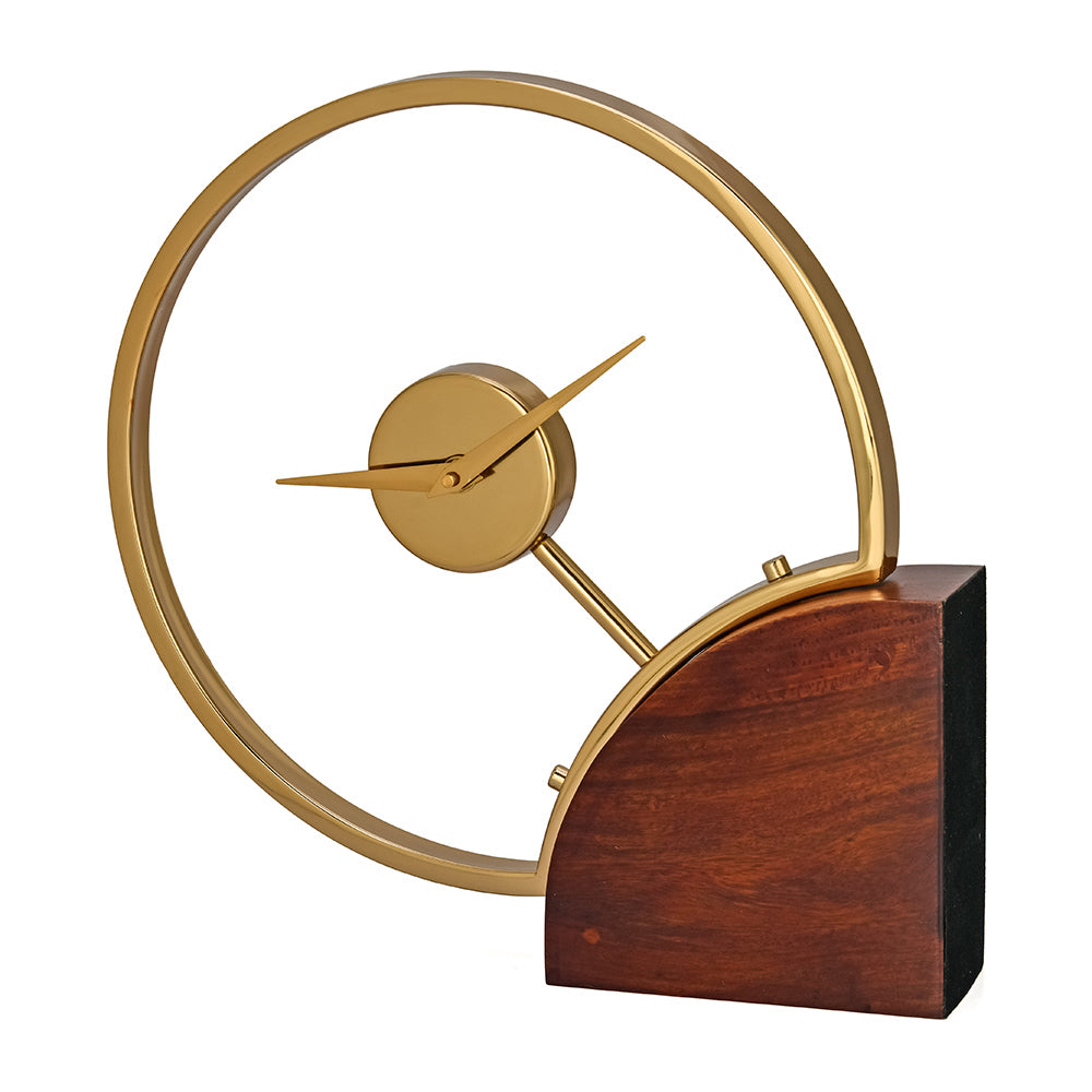 Buy Side Cut Round Table Clock (Brown & Gold) Online | Nilkamal Homes