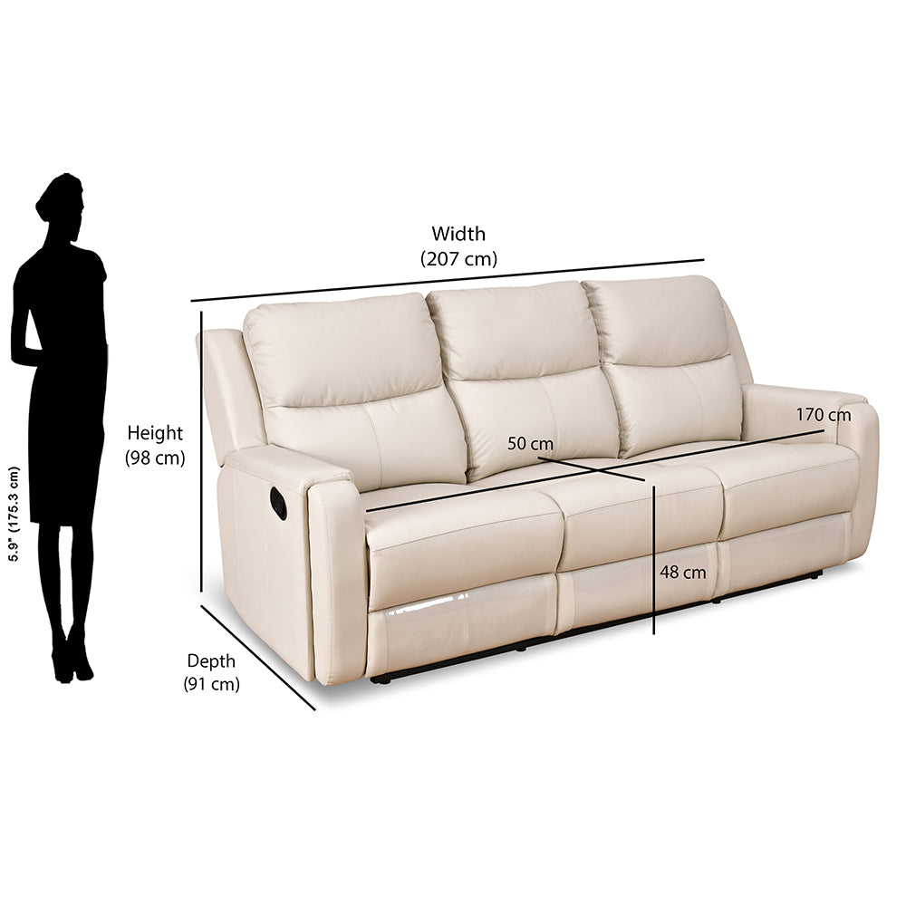 Levon 3 Seater Manual Recliner- Light Beige